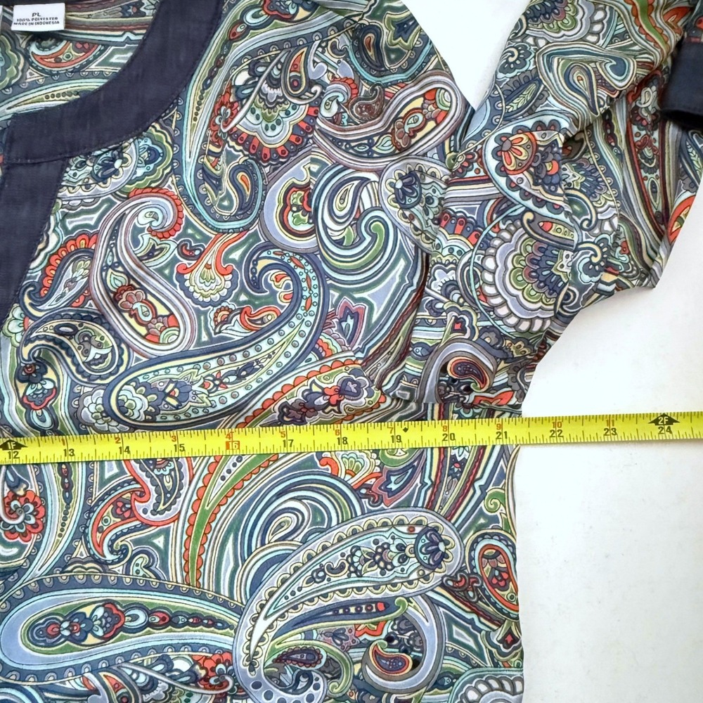 Liz Claiborne Petite‎ Paisley Split Neck Blouse Blue Orange Green PL Long Sleeve - Picture 8 of 11